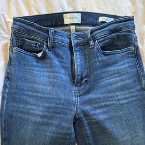 FRAME Le Easy Flare Jeans Size 27 Medium Wash Raw Hem